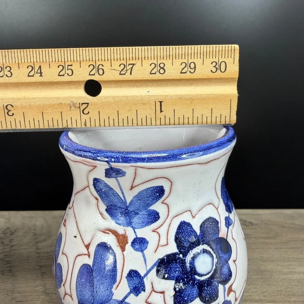 Vintage Made in Norway Blue White Floral‎ Ceramic Bud Vase Hand Painted 3.5 Inch